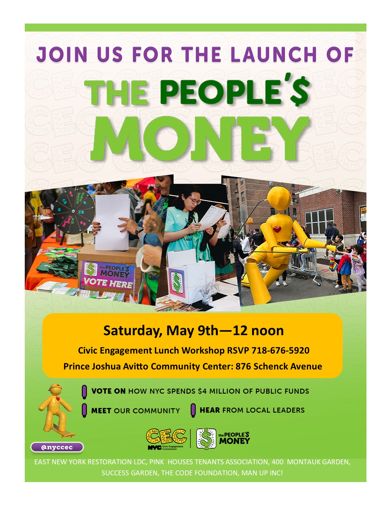 Join us at a free Civic Engagement Lunch Workshop for the Launch of The People's Money. Eat & Learn. All welcome. 